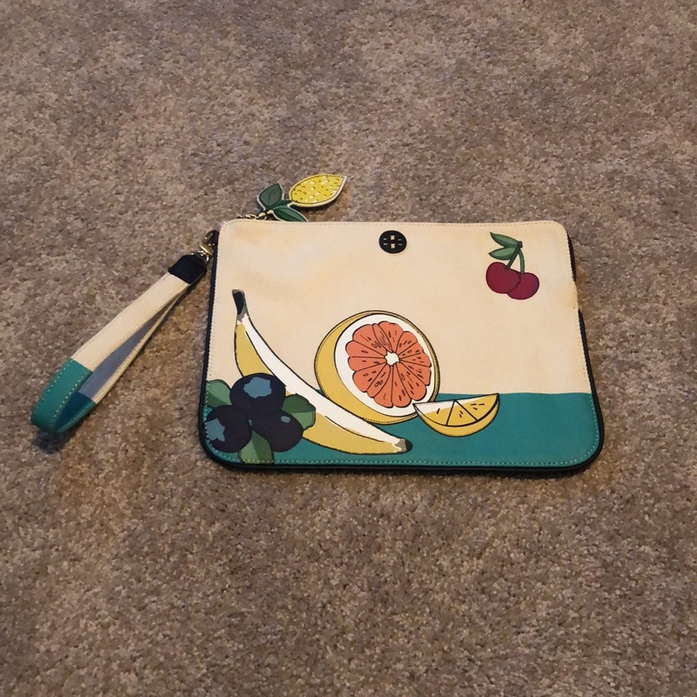 Tory Burch canvas clutch/wristlet.